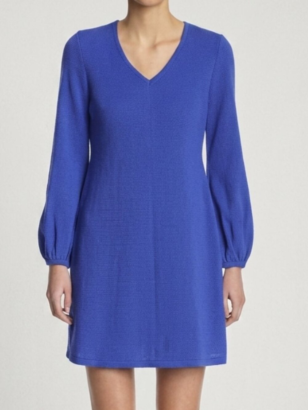 Taylor Cobalt Blue Crepe Shift Dress 8 Long Sleeve V Neck NEW